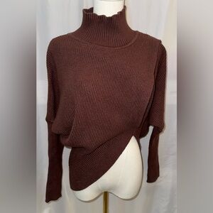 Elan Women's Brown Turtleneck Asymmetrical Sweater